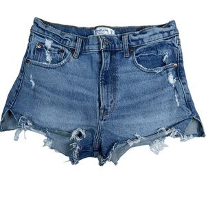 Abercrombie & Fitch The mom short high rise light wash cut off‎ distressed denim